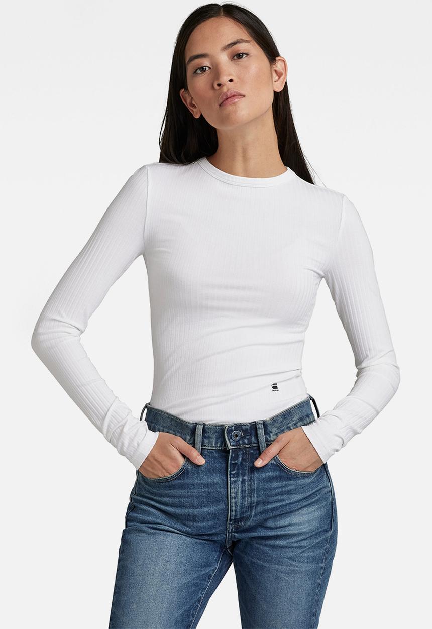 G-STAR - Slim rib longsleeve tee - white