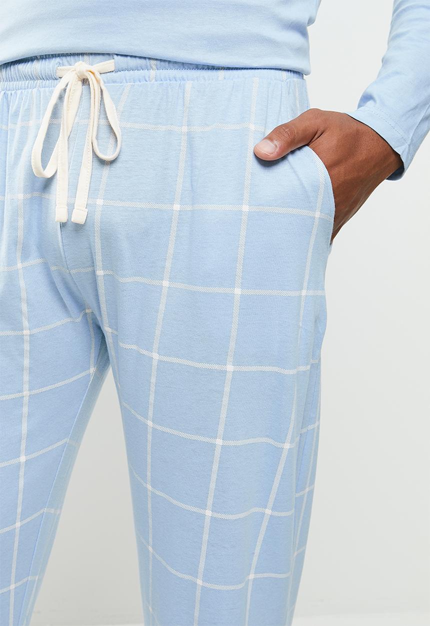 Brave Soul - Gareth long sleeve sleep set - blue & ecru