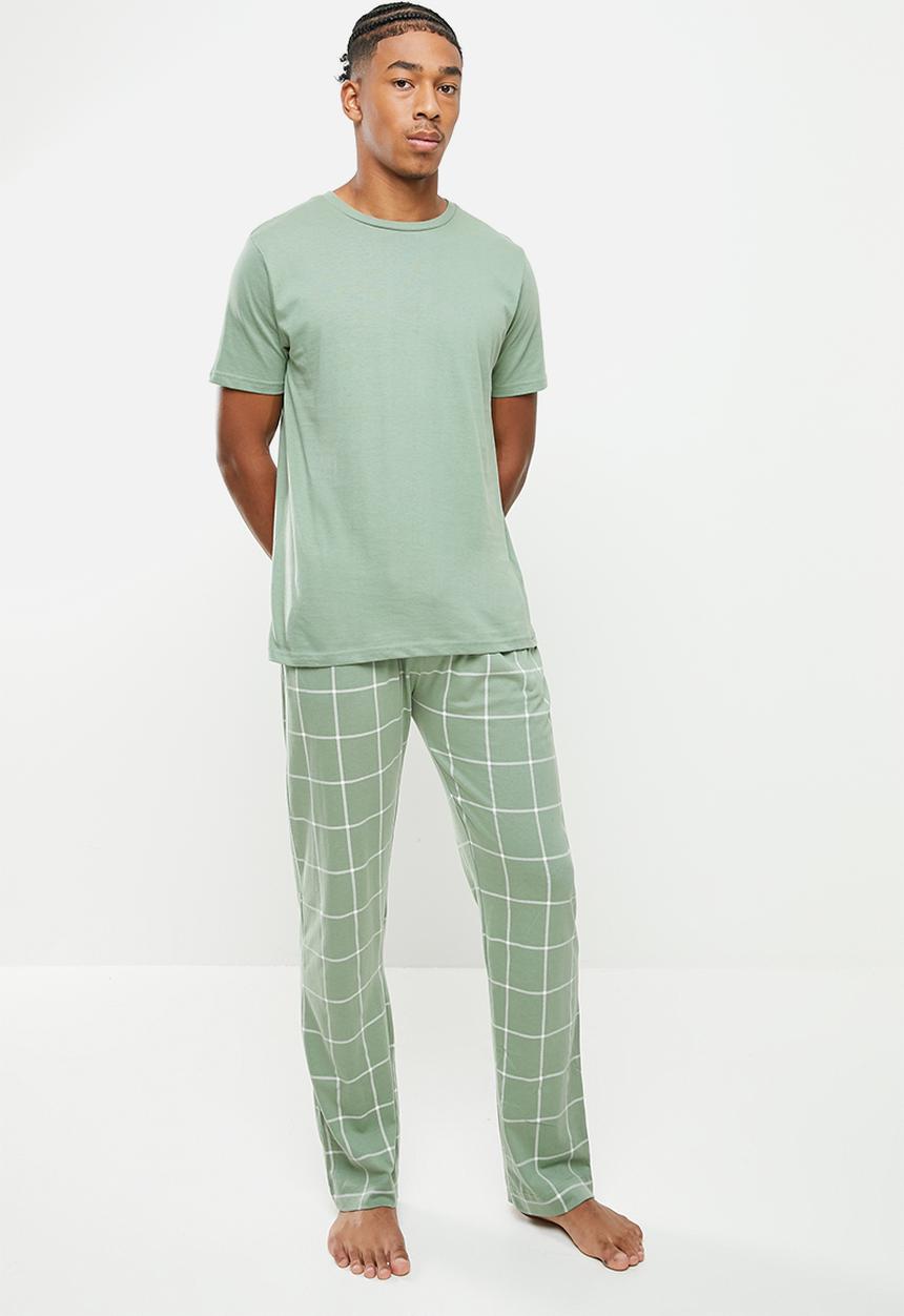 Brave Soul - Garret short sleeve sleep set - sage & ecru