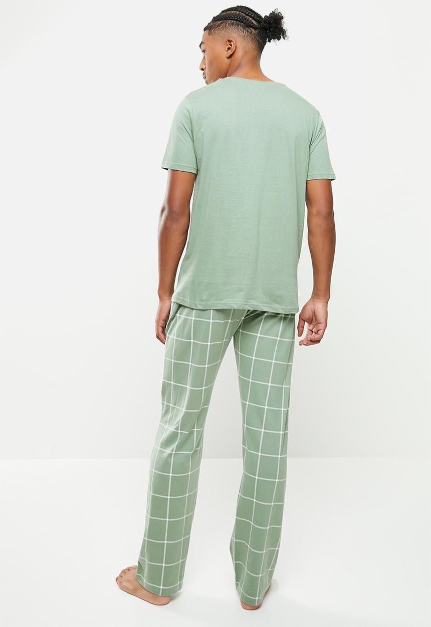 Brave Soul - Garret short sleeve sleep set - sage & ecru