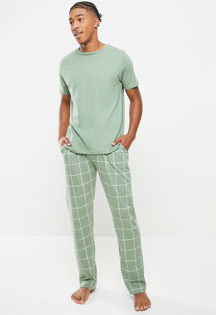 Brave Soul - Garret short sleeve sleep set - sage & ecru