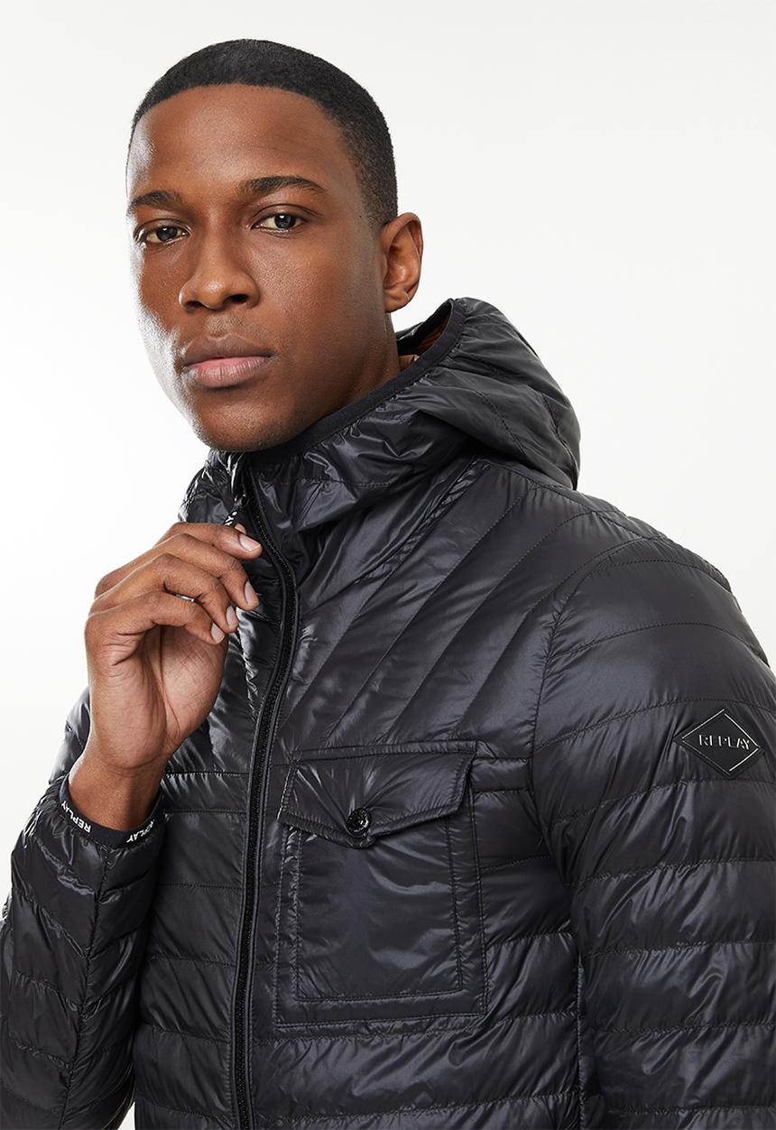 Replay - Hooded puffer jacket - black