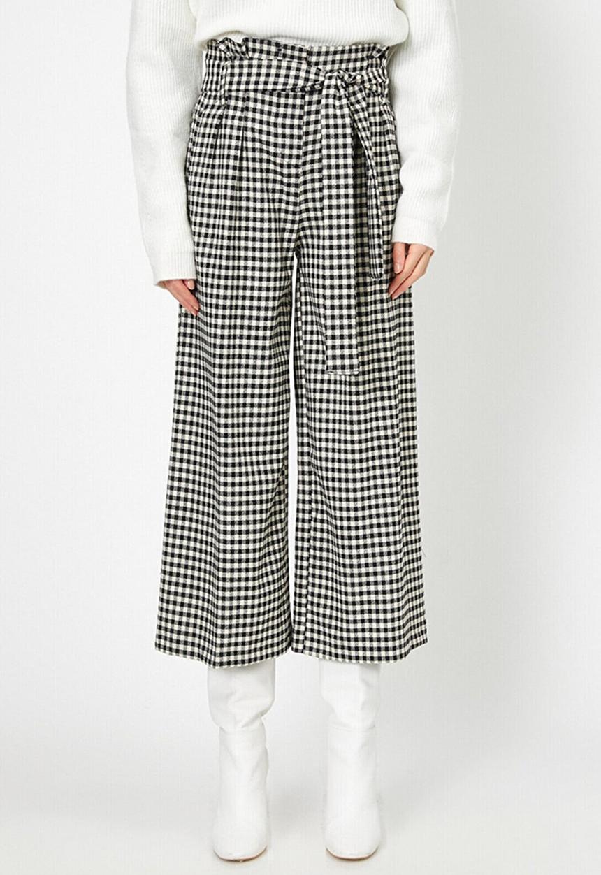 Koton - Medium rise belt detailed trousers - black & white