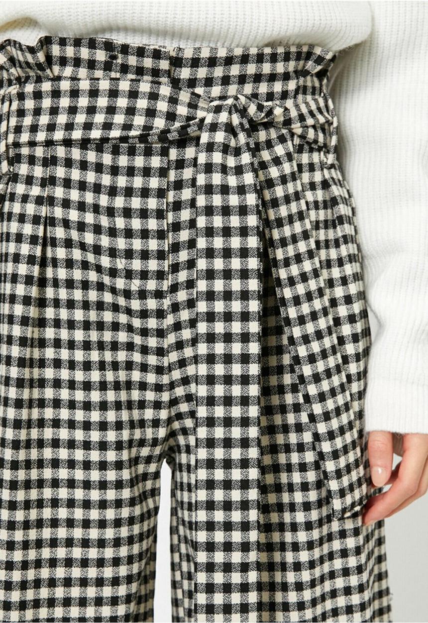 Koton - Medium rise belt detailed trousers - black & white