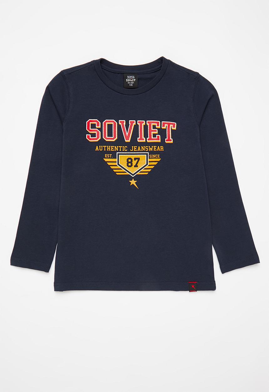 SOVIET - B decker boys long sleeve logo tee - navy
