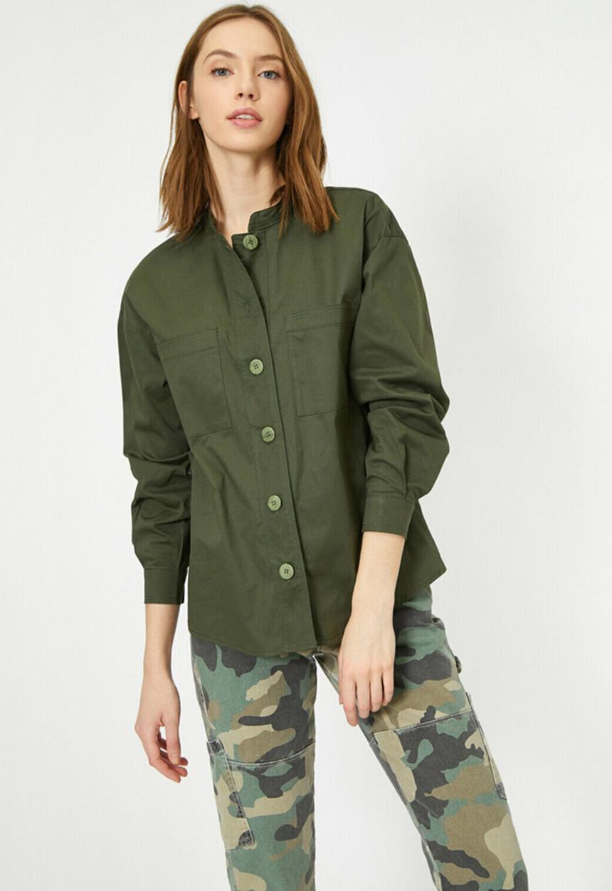 Koton - Mandarin collar long sleeve shirt - green