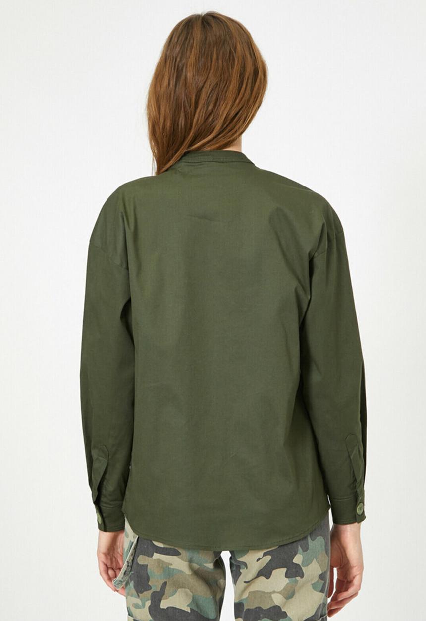 Koton - Mandarin collar long sleeve shirt - green