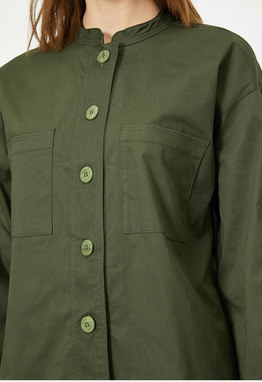 Koton - Mandarin collar long sleeve shirt - green