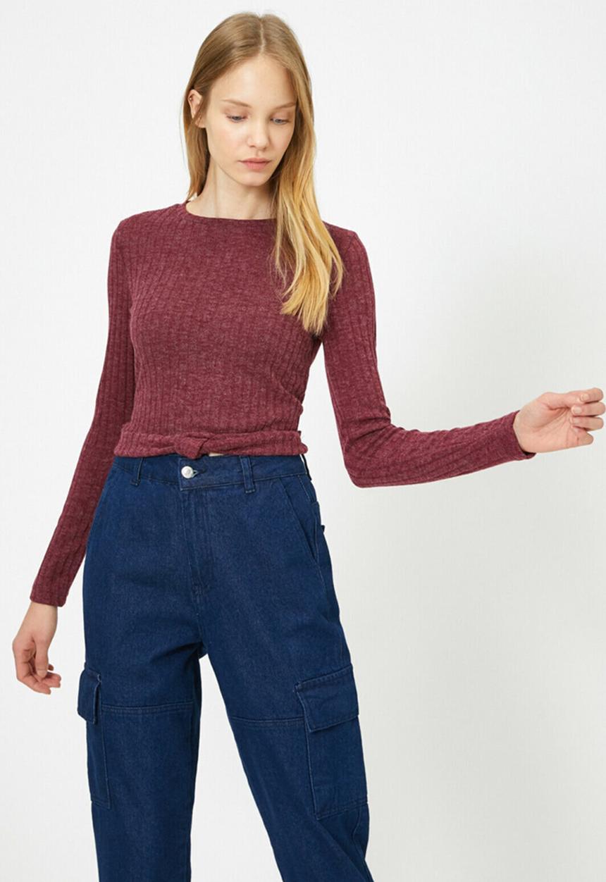 Koton - Crew neck long sleeve jumper - burgundy