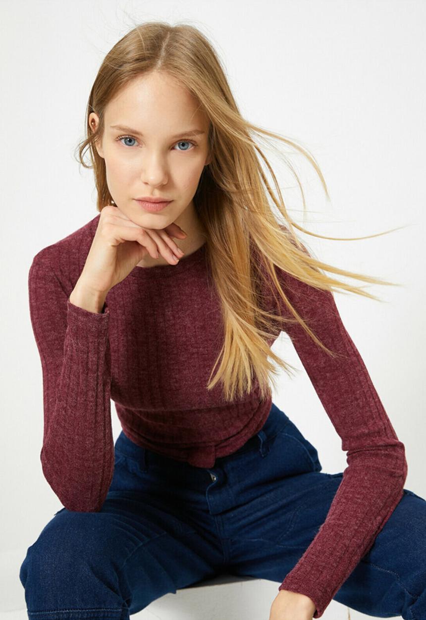 Koton - Crew neck long sleeve jumper - burgundy