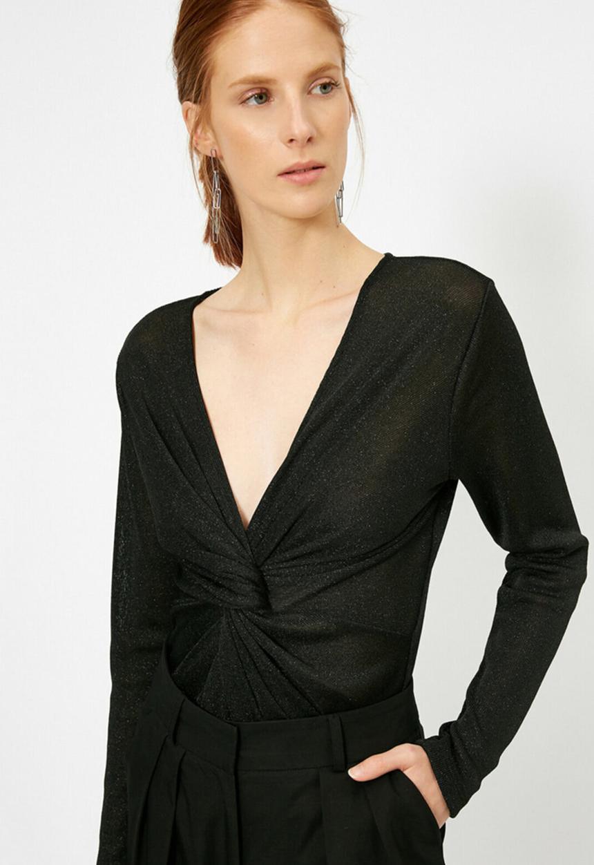 Koton - Long sleeve v-neck T-shirt - black