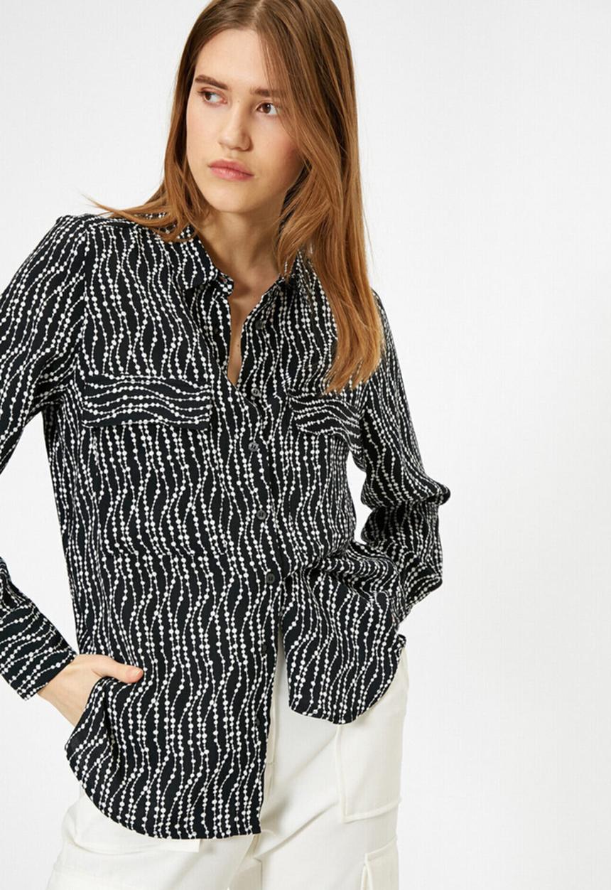 Koton - Classic neck long sleeve shirt - black patterned