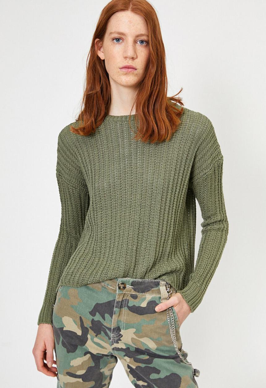 Koton - Crew neck long sleeve jumper - khaki