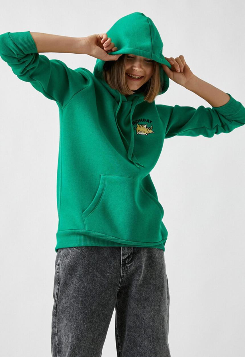 Koton - Hoodie pocket printed sweatshirt - green