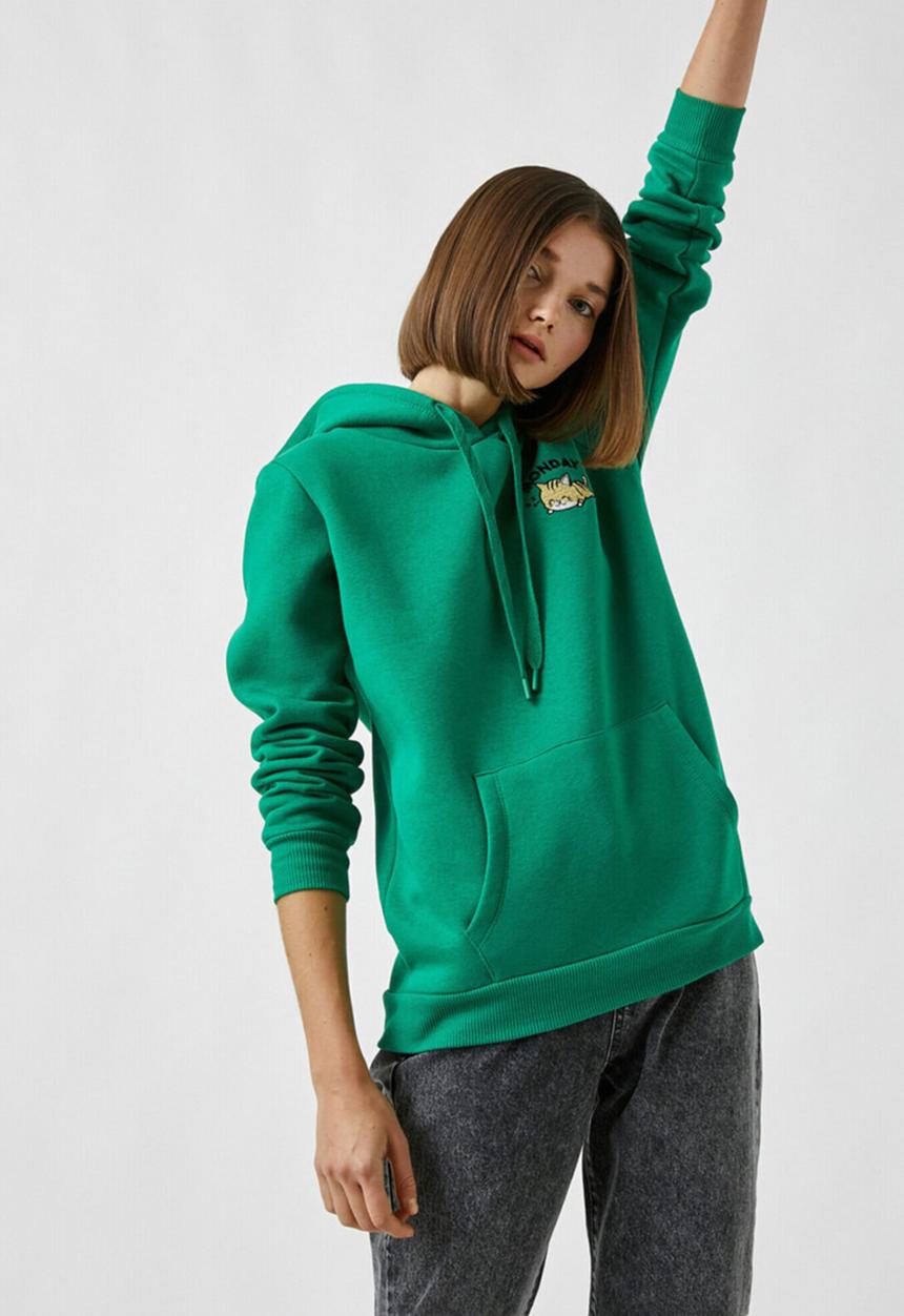 Koton - Hoodie pocket printed sweatshirt - green