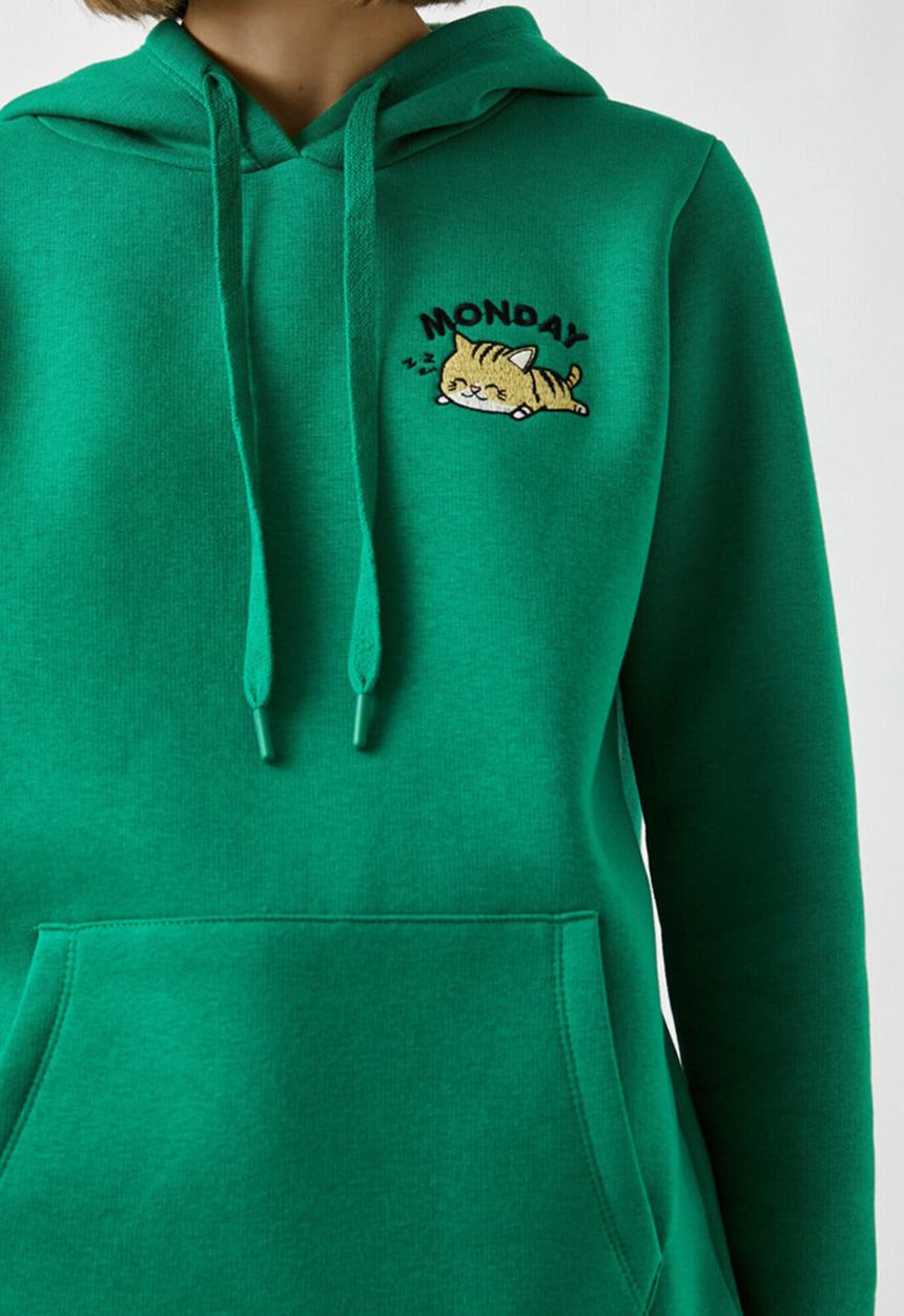 Koton - Hoodie pocket printed sweatshirt - green