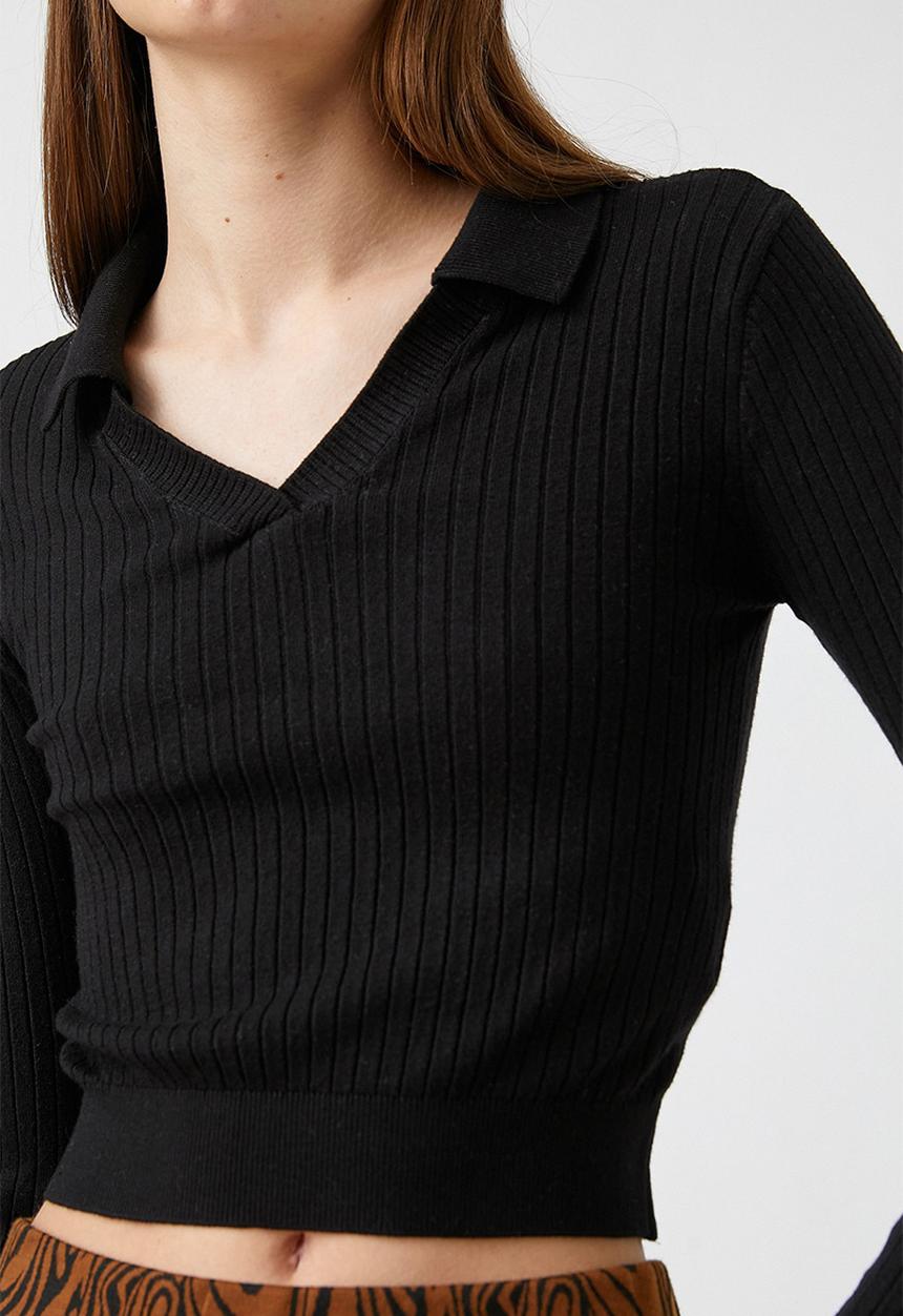 Koton - Shirt neck knit sweater - black