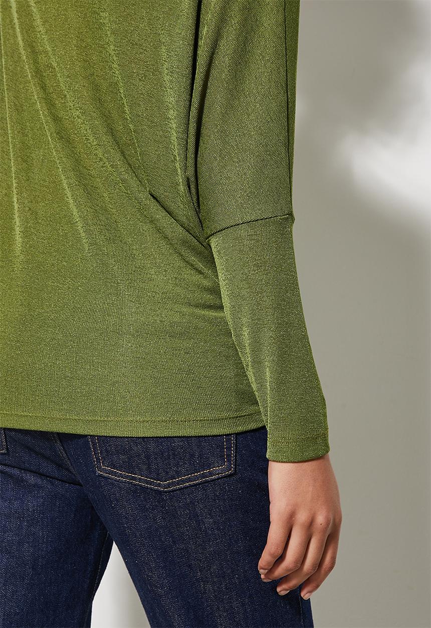 VELVET - Soft touch draped off the shoulder top - green