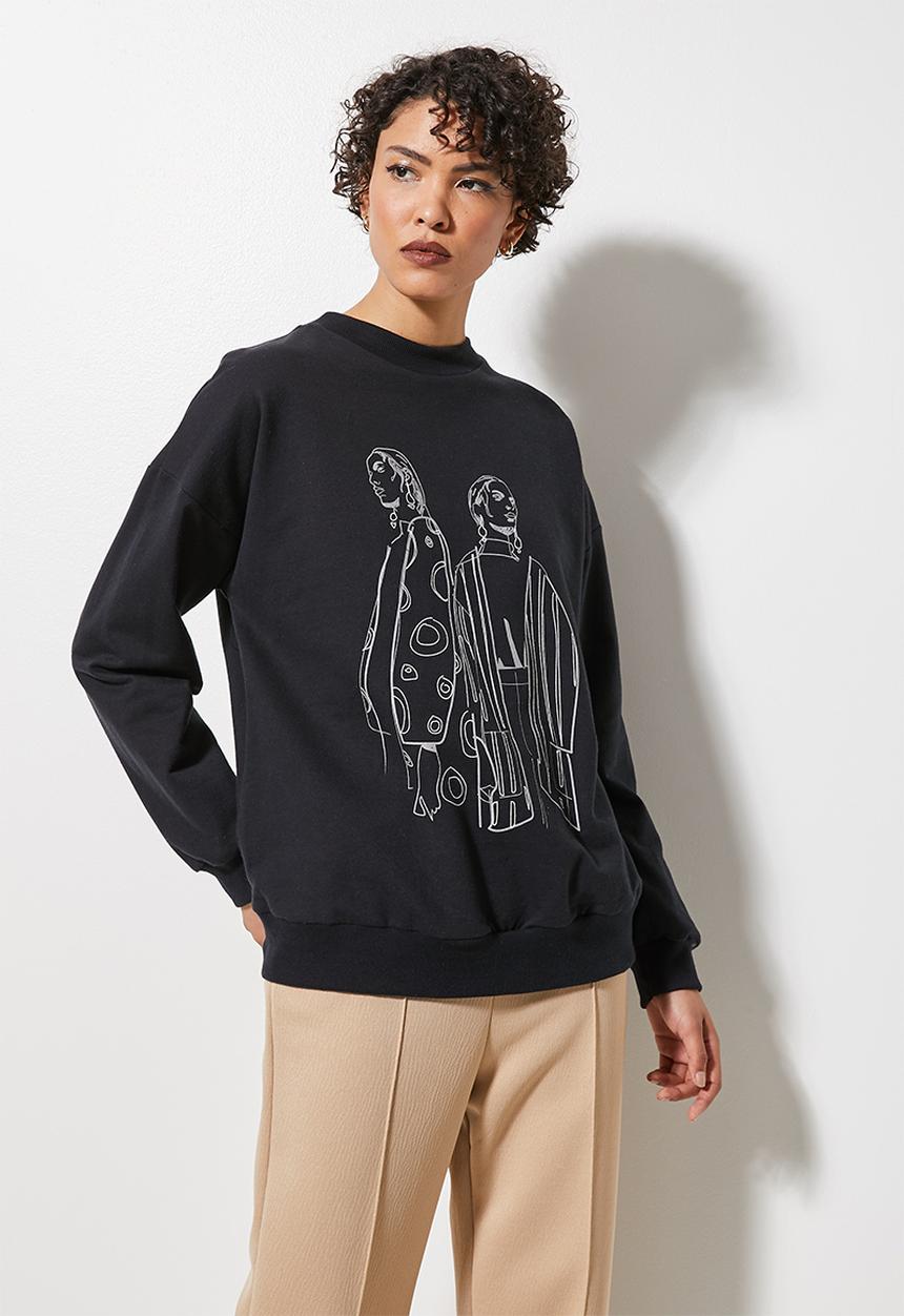 Superbalist - Graphic crew neck sweat - black