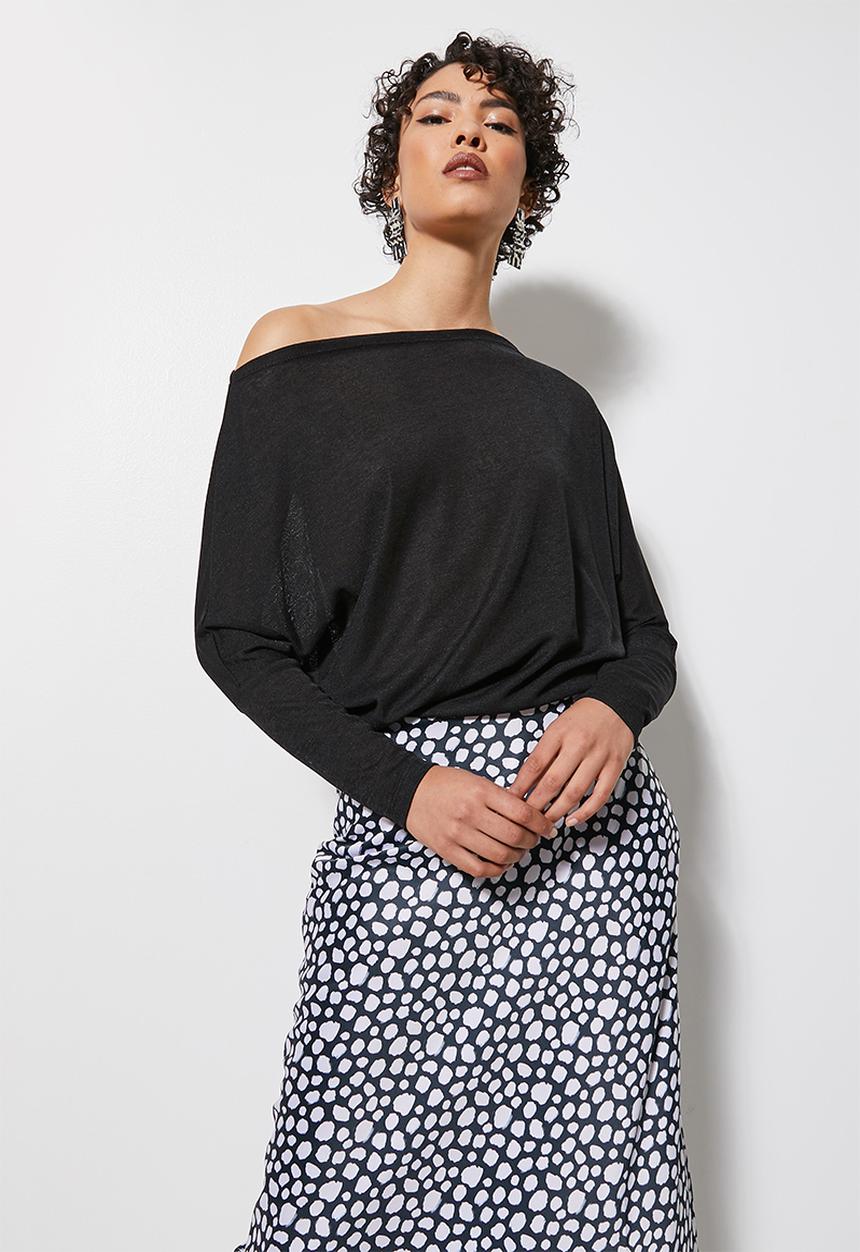 VELVET - Soft touch draped off the shoulder top - black