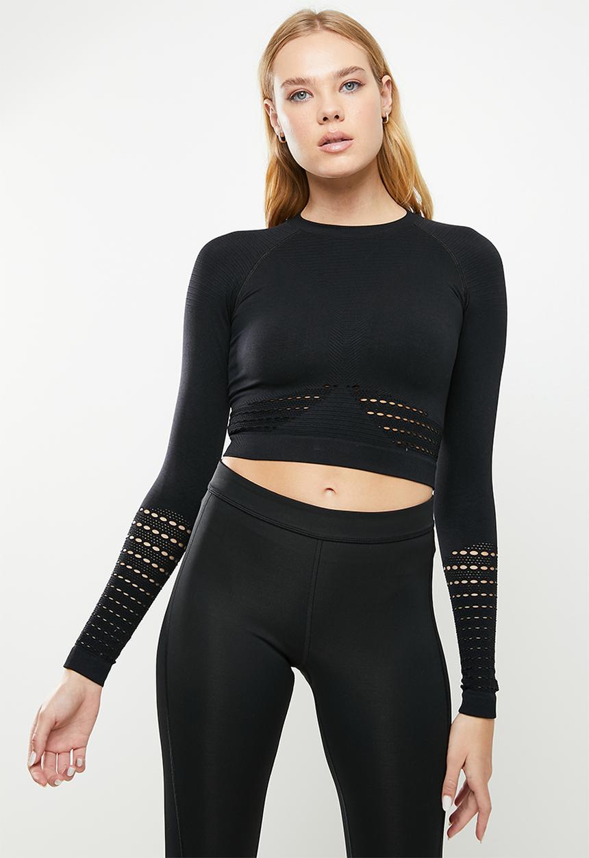 Trendyol - Crop seamless sport blouse  - black
