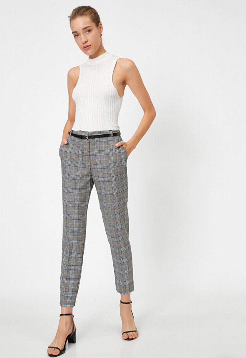 Koton - Normal waist pocket detailed checked trousers - grey 