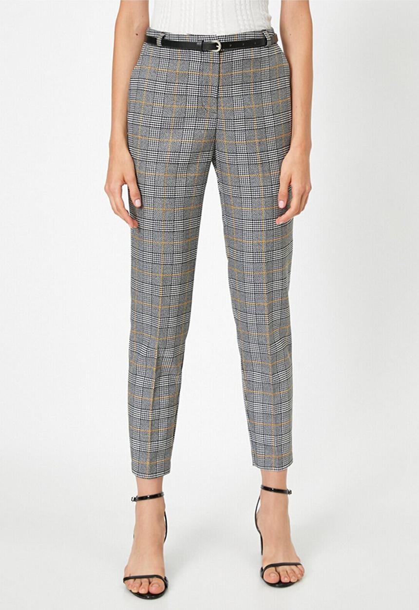 Koton - Normal waist pocket detailed checked trousers - grey 