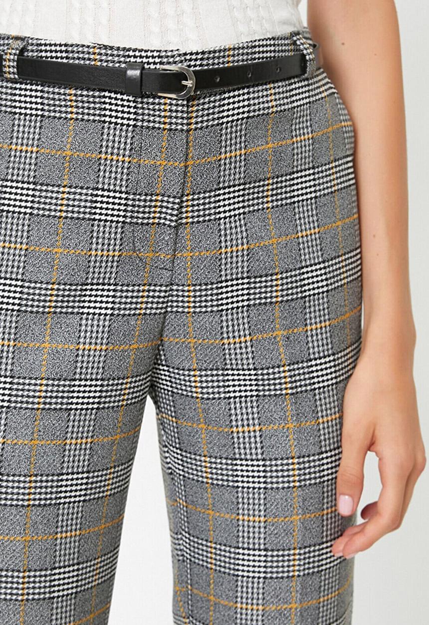 Koton - Normal waist pocket detailed checked trousers - grey 