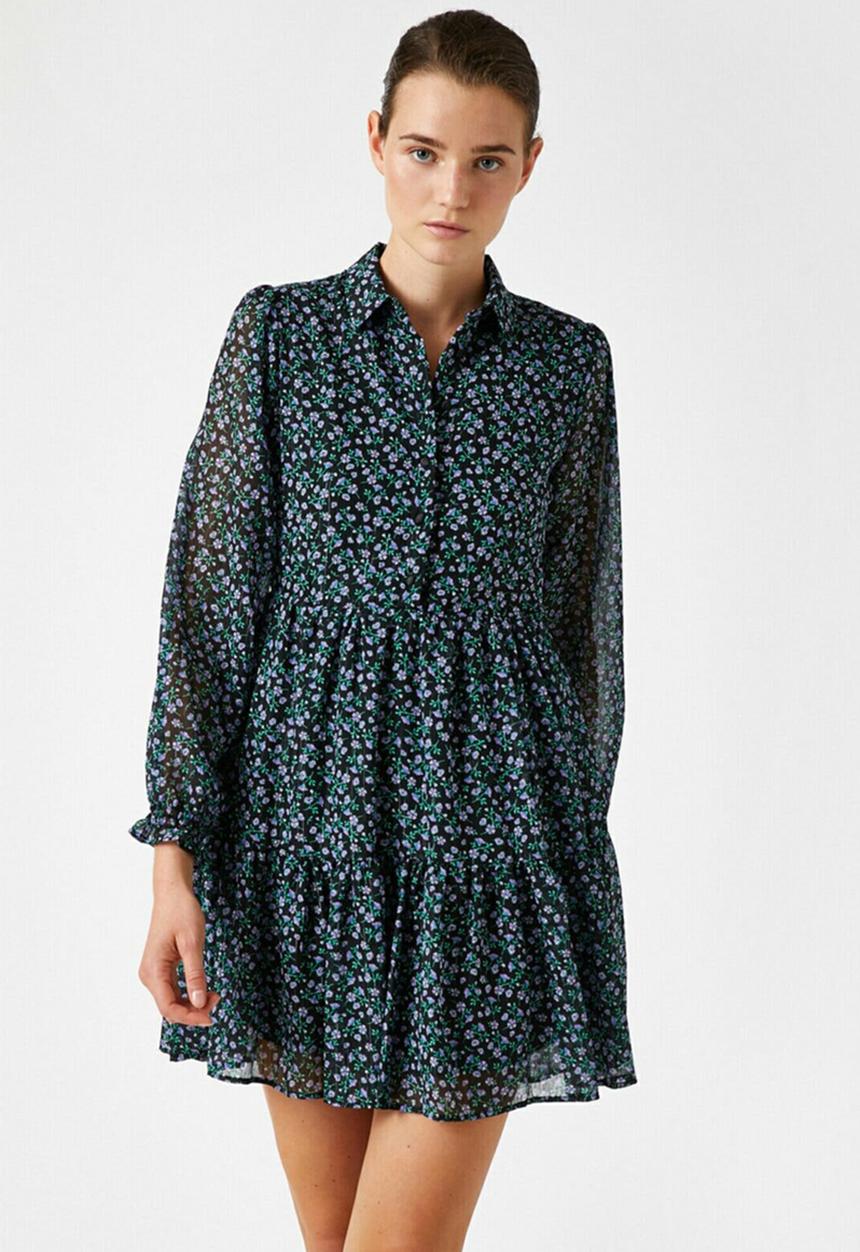 Koton - Long sleeve buttoned mini dress - multi