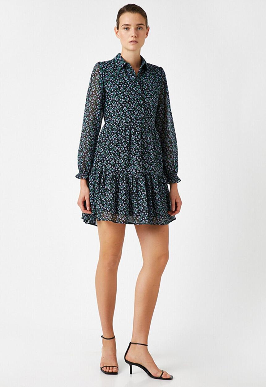Koton - Long sleeve buttoned mini dress - multi