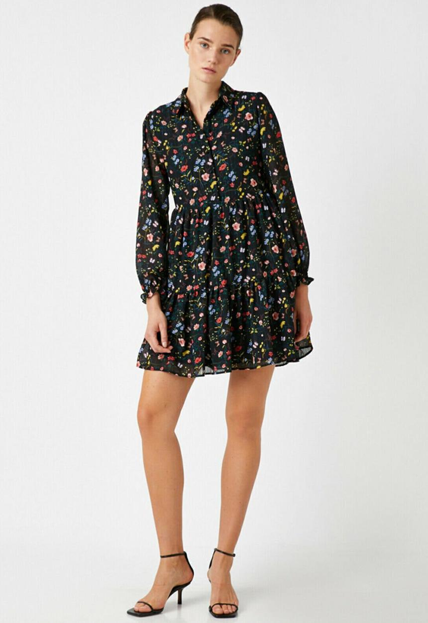 Koton - Shirt neck mini dress - black