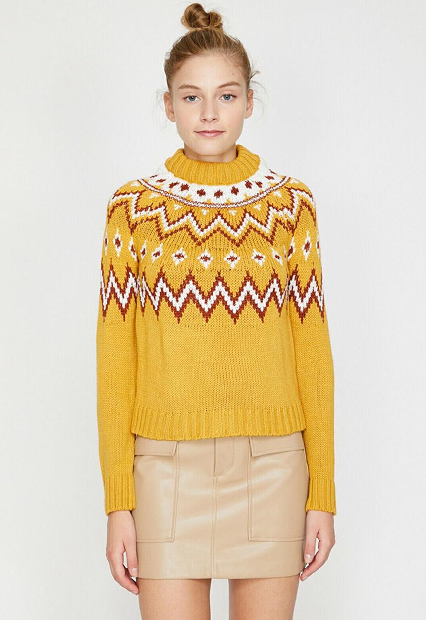 Koton - Crew neck long sleeve jumper - yellow