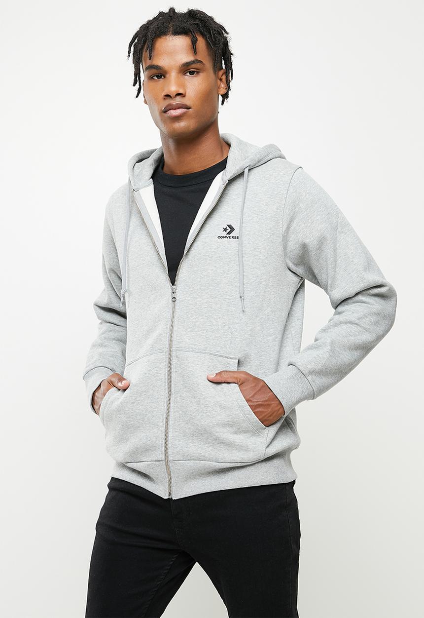 Converse - Embroidered star chevron full zip fleece hoodie - grey melange