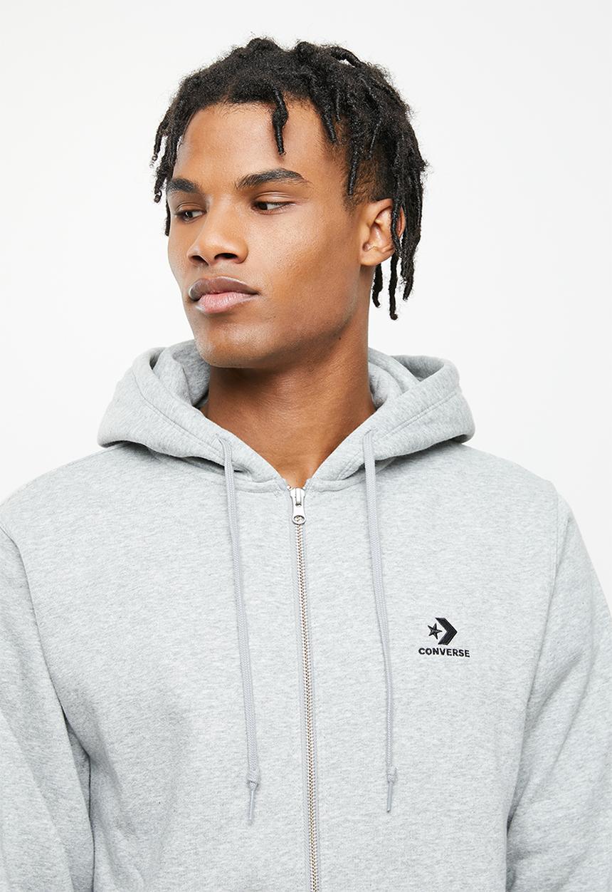 Converse - Embroidered star chevron full zip fleece hoodie - grey melange