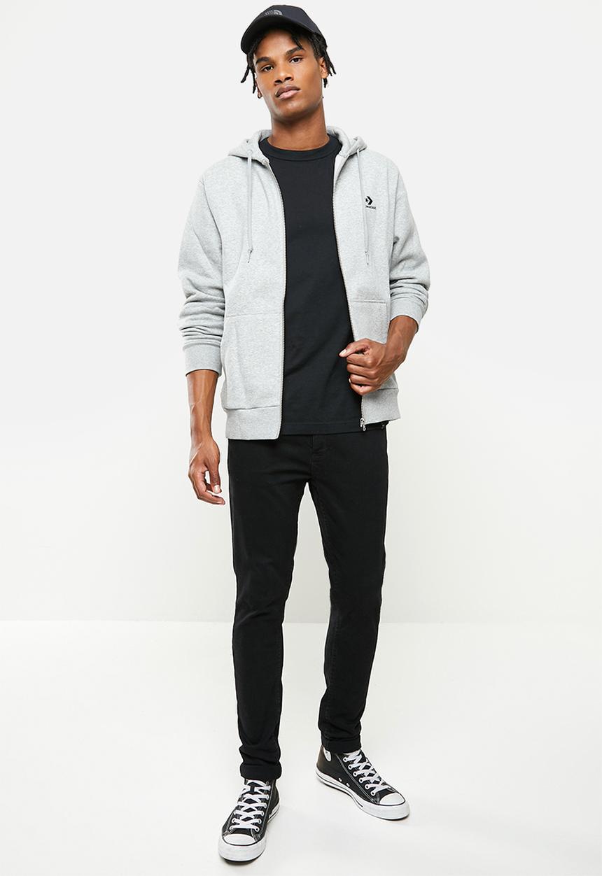 Converse - Embroidered star chevron full zip fleece hoodie - grey melange