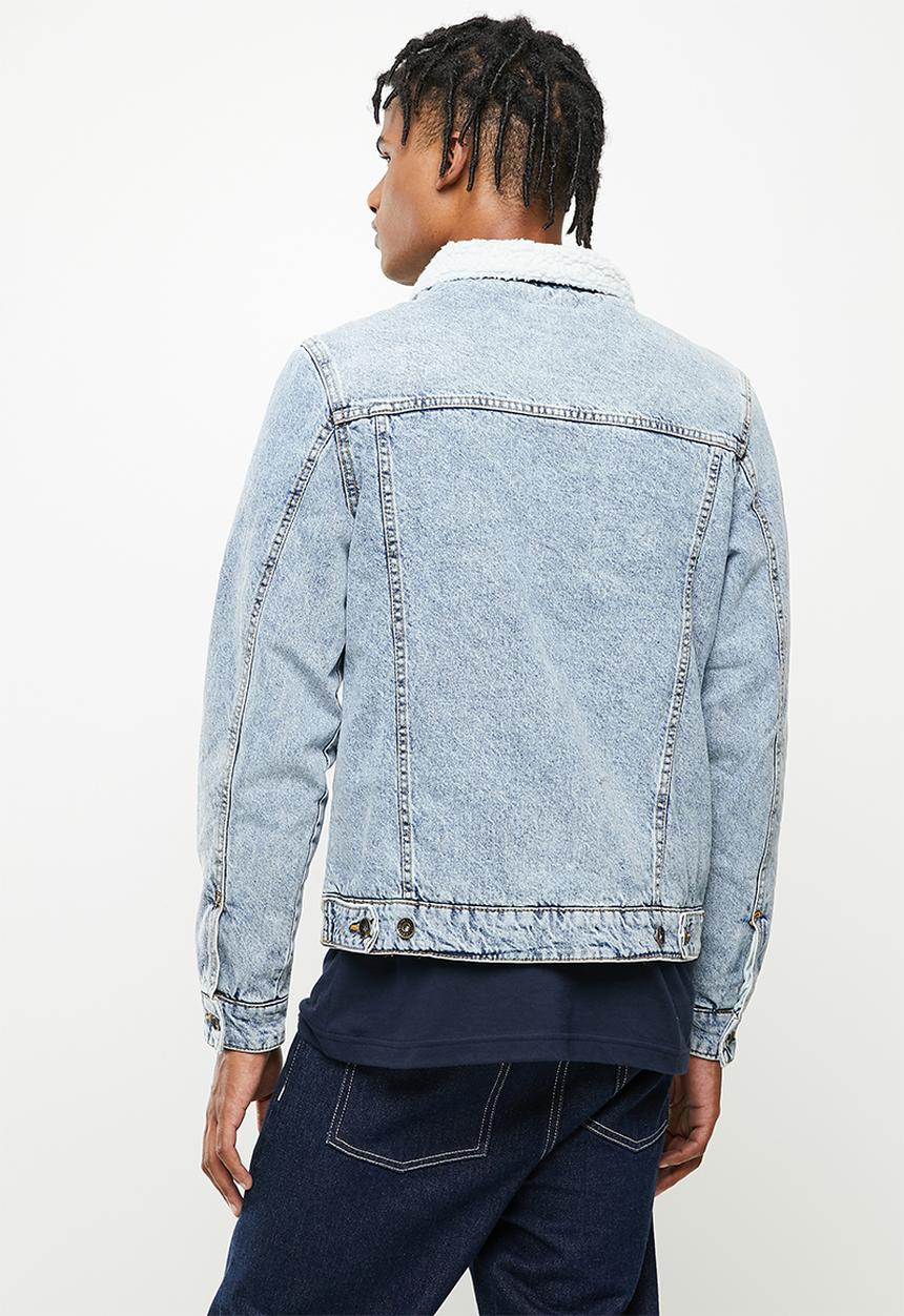 Cotton On - Borg denim jacket - distress blue