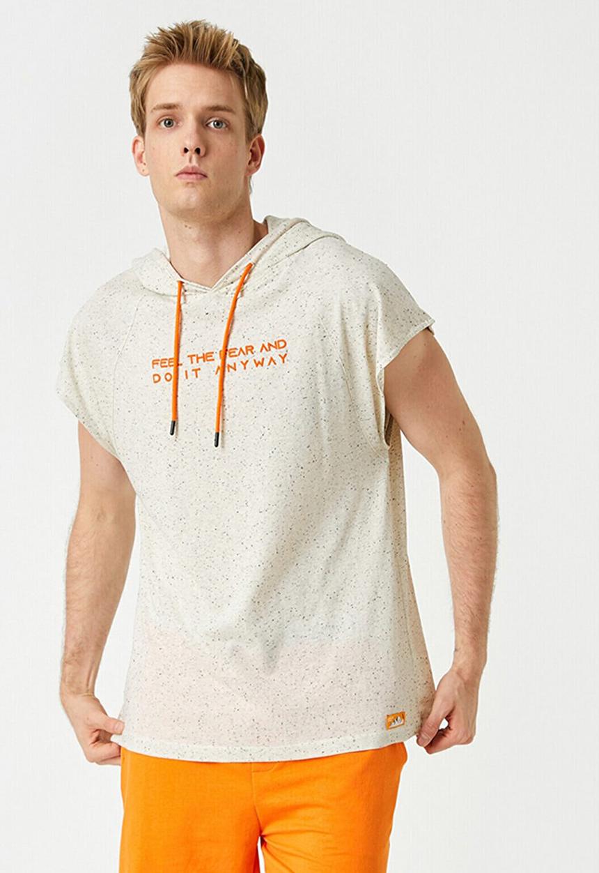 Koton - Printed hooded T-shirt - grey