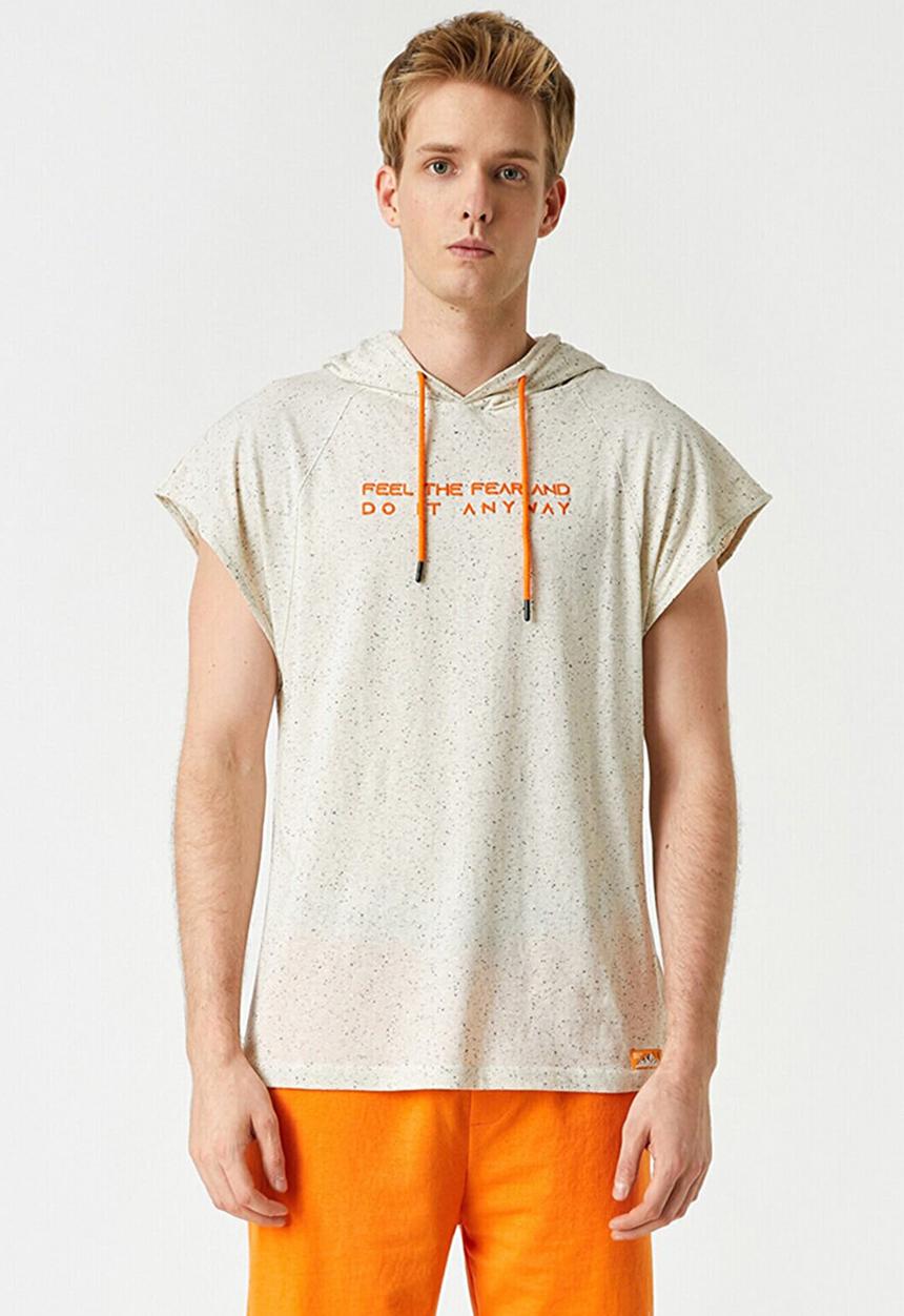 Koton - Printed hooded T-shirt - grey