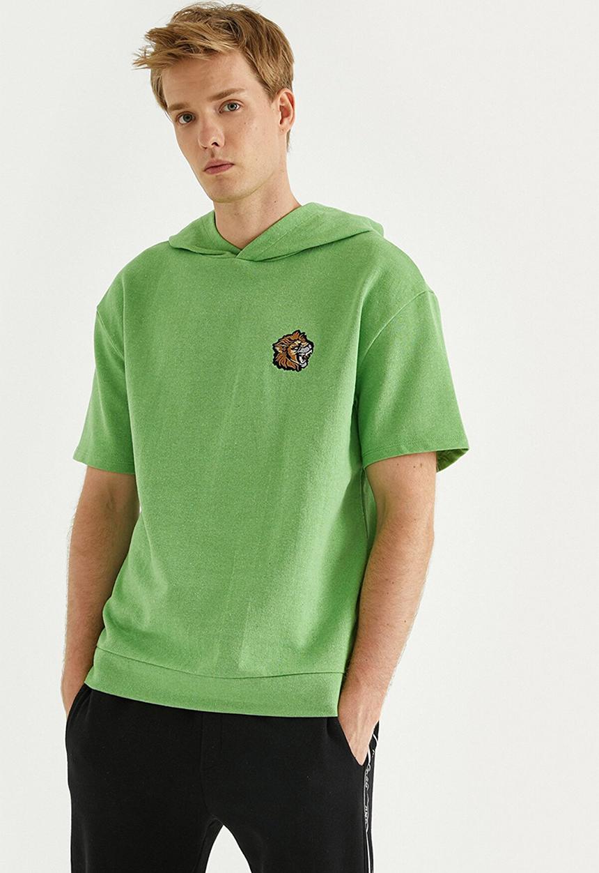 Koton - Chest embroidered hoodie - mint green