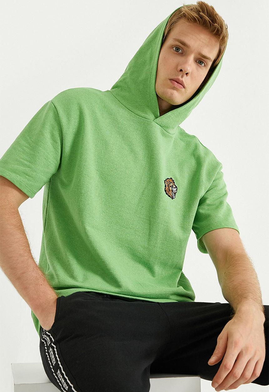 Koton - Chest embroidered hoodie - mint green