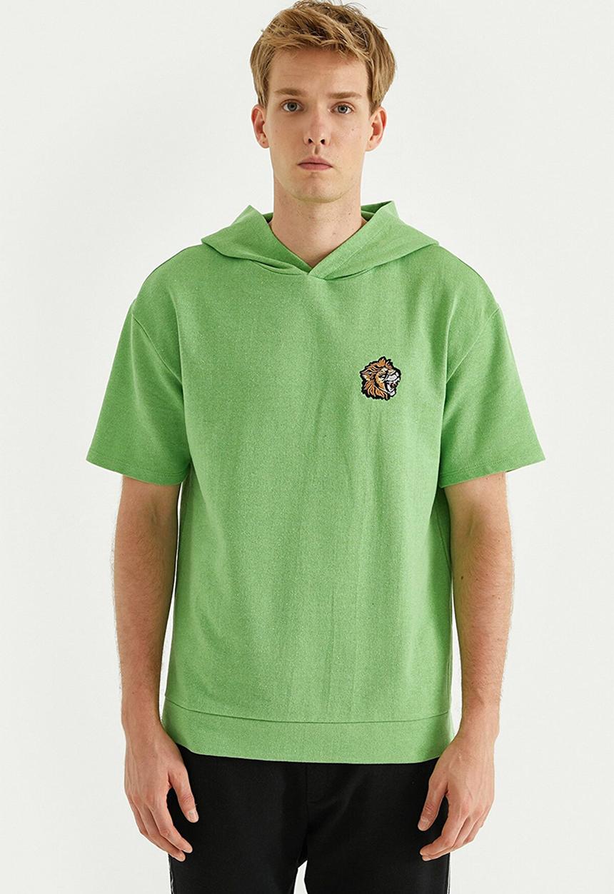 Koton - Chest embroidered hoodie - mint green