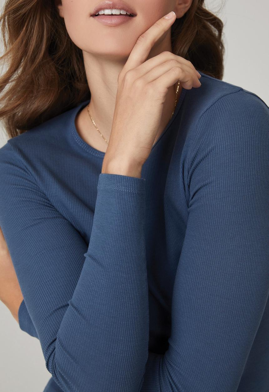 Cotton On - The one organic rib crew long sleeve top - true steel