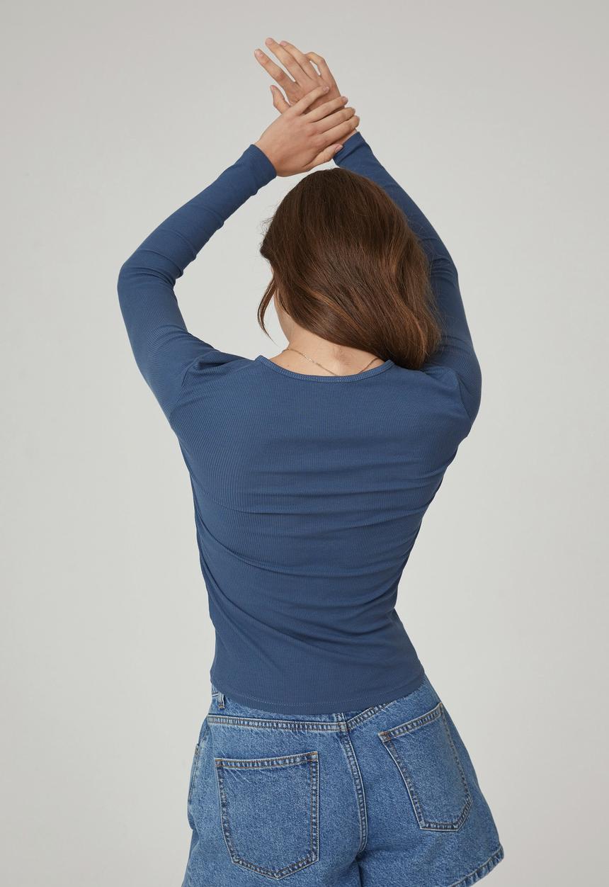 Cotton On - The one organic rib crew long sleeve top - true steel