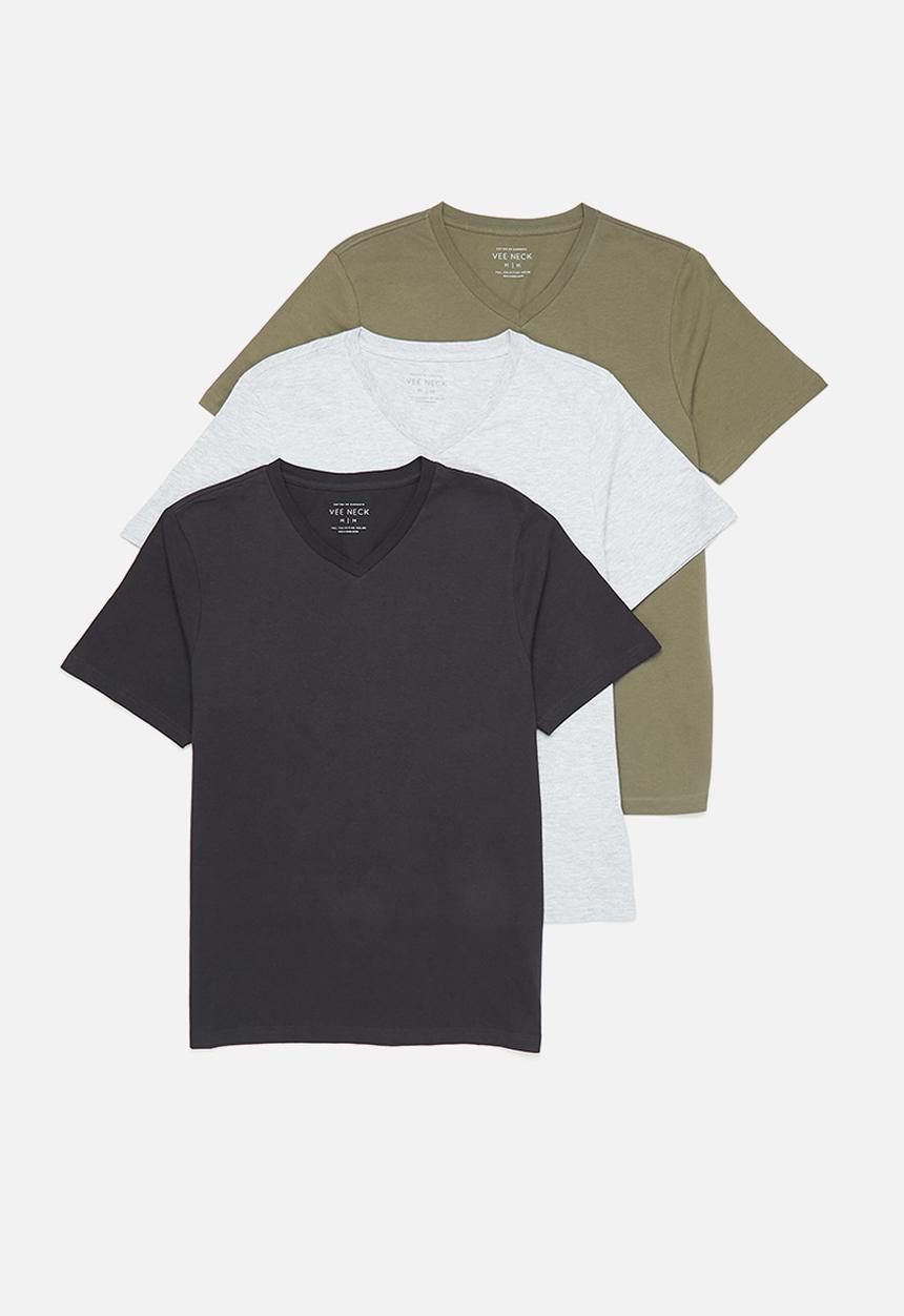 Cotton On - Mens essential vee neck tee 3 pack - multi 