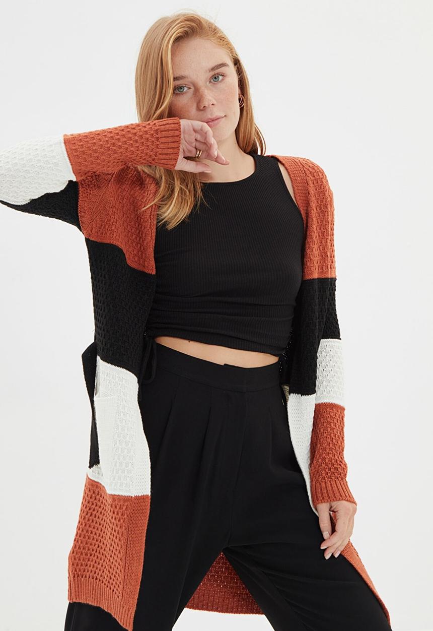 Trendyol - Color block knitwear cardigan  - brown