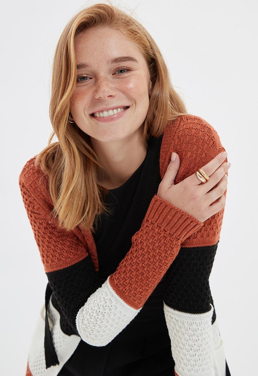 Trendyol - Color block knitwear cardigan  - brown