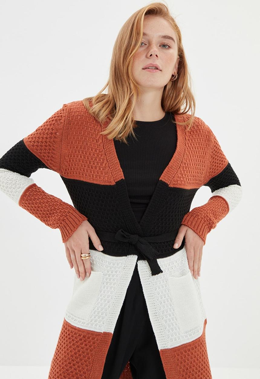 Trendyol - Color block knitwear cardigan  - brown