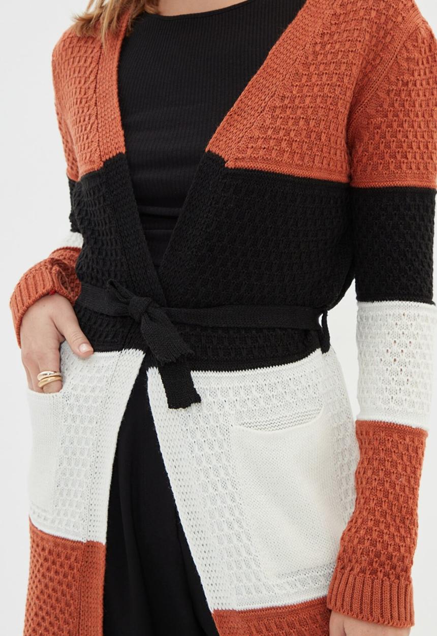 Trendyol - Color block knitwear cardigan  - brown