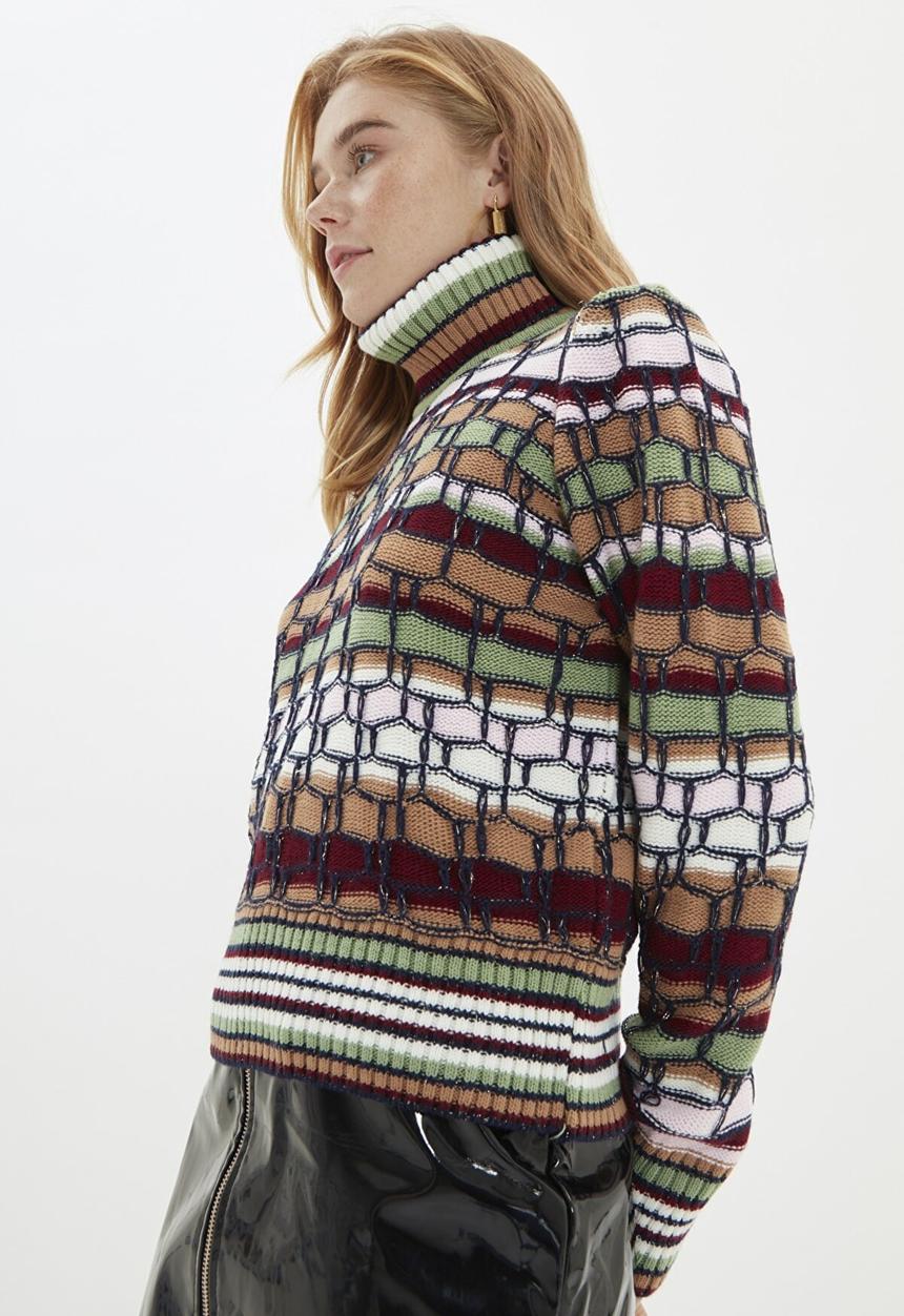 Trendyol - Striped turtleneck knitwear sweater  - multi