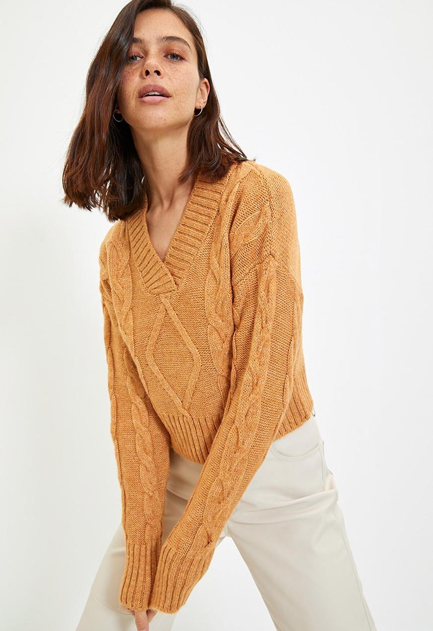 Trendyol - Knit detailed knitwear sweater  - camel